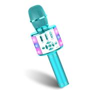 BONAOK Microphone Bluetooth sans Fil, Micro Enfants avec Lumières LED, Mini Machine Karaoké pour Fête/Maison/Anniversaire, Compatible avec Bluetooth iOS Android (Bleu)