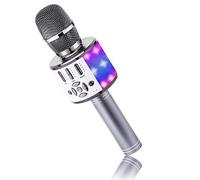 BONAOK Microphone Bluetooth Sans Fil, Micro Enfants avec Lumières LED, Mini Machine Karaoké pour Fête/Maison/Anniversaire, Compatible avec Bluetooth IOS Android (Gris Sidéral)