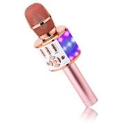 BONAOK Microphone Bluetooth sans Fil, Micro Enfants avec Lumières LED, Mini Machine Karaoké pour Fête/Maison/Anniversaire, Compatible avec Bluetooth iOS Android (Rose)