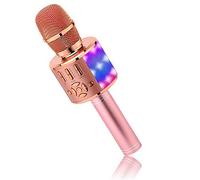BONAOK Microphone Bluetooth sans Fil, Micro Enfants avec Lumières LED, Mini Machine Karaoké pour Fête/Maison/Anniversaire, Compatible avec Bluetooth iOS Android (Or Rose)