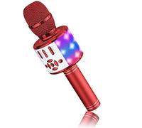 BONAOK Microphone Bluetooth sans Fil, Micro Enfants avec Lumières LED, Mini Machine Karaoké pour Fête/Maison/Anniversaire, Compatible avec Bluetooth iOS Android (Rouge)