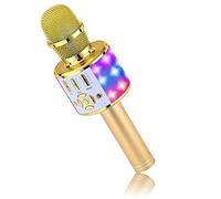 BONAOK Microphone Bluetooth sans Fil, Micro Enfants avec Lumières LED, Mini Machine Karaoké pour Fête/Maison/Anniversaire, Compatible avec Bluetooth iOS Android (Or)