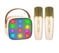 BONAOK Microphone Karaoké Jouet 2 Microphones, Machines de Karaoké Bluetooth pour Enfants Adultes Lecteur Karaoké Microphone pour Recharger, Enfants Jouet Électronique (Beige)
