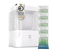 BonAura AirOne Déshumidificateur sans électricité jusqu'à 23 m² I Ventilation à 360° I Humidificateur avec bec verseur & 5 x 680 g de granulés I Protection contre les moisissures et les odeurs I
