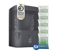 BonAura AirOne Déshumidificateur sans électricité jusqu'à 23 m² I Ventilation à 360° I Humidificateur avec bec verseur & 5 x 680 g de granulés I Protection contre les moisissures et les odeurs I