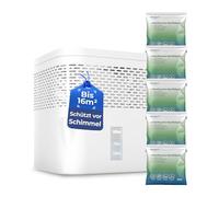 BonAura AirOne Lite Déshumidificateur sans électricité jusqu'à 16 m² I Ventilation à 360° I Humidificateur avec bec verseur & 5 x 450 g de granulés déshumidificateur I Protection contre les
