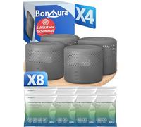 BonAura Lot de 4 déshumidificateurs sans électricité + 8 recharges de 400 g d'humidificateur - Déshumidificateur jusqu'à 40 m² pour cave, salle de bain, etc. - Granulés déshumidificateurs et