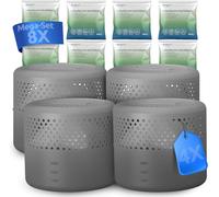 BonAura® Lot de 4 déshumidificateurs sans électricité + 8 recharges de déshumidificateur de 400 g - Jusqu'à 40 m² - Pour cave, salle de bain, etc. - Déshumidificateur et déshumidificateur en granulés