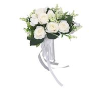 Bonbela Bouquet de Mariage Simulation Artificielle Rose du Vert Qui Laisse la Rose élégante Moderne pour Le Mariage église Décor (Blanc)