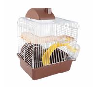 Bonbela Cage à Hamster avec Châssis Haut et Grand Espace à 2 Niveaux (Café) | Treillis Métallique et Plastique, Plateau Amovible pour un Nettoyage Facile, Utilisation pour Cochons D'Inde et Lapins