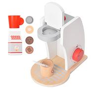 Bonbela Jouet de Cafetière en Bois, Ensemble de Jeu de Cuisine de Simulation pour Enfants avec Interrupteur Analogique pour Développer la Perception des Couleurs et la créativité