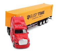 Bonbela Jouet de Voiture à Tirer en Alliage 1:48, avec Lumière et Son, Modèle de Camion Conteneur Détachable ((Rouge + Jaune))