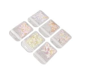 Bonbela Lot de 6 décorations de nail art en forme de coquillages - Accessoires de nail art - Fragments de coquillages colorés scintillants pour manucure avec plusieurs tailles - Paillettes
