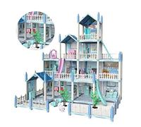 Bonbela Maison de Poupée 14 Pièces, Château de Princesse Bricolage avec Accessoires de Meubles pour Filles, Jouet de Villa de Poupée Bleue pour Enfants pour Améliorer la Pensée Logique