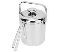 Bonbela Récipient de Seau à Glace de 1300ml avec la Crépine de Couvercle Pince à Glace 304 en Acier Inoxydable pour la Barre à la Maison