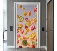 Bonbon Alphabet Sticker Mural, Nourriture Coloré Autocollants De Porte Muraux Décoration Poster Murale, Enfants Garçons Filles Stickers de Porte Imperméable Vinyle 80x200 cm