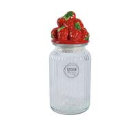 Bonbonnière en verre avec couvercle céramique fraise Ø10,5cm H26cm - Vintage verre à provisions décoration de table