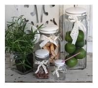 Bonbonnière - L'HERITIER DU TEMPS - Petit Bocal en Verre avec Dentelle 5,5x5,5x8cm - Blanc