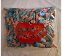 Bonbons bouteille bubble gum rose et bleue sucrés Halal Assortis, Sachet 1kg, Goût bubble gum, 180 Pièces, Texture sucré, Format Familial pour Fête et Evènement, Candy bar et bar à bonbons.