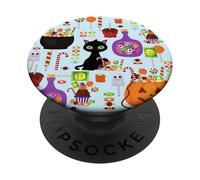 bonbons d'halloween chat noir bonbons caramel pommes fantaisiste PopSockets PopGrip Adhésif