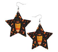 Bonbons D'Halloween, Maïs Soufflé Et Feuilles D'Automne Boucle D'Oreille Double Face Pendantes En Cuir Légères Pendantes Pour Quotidien Femme