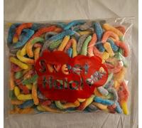 Bonbons VERS FINS Gélifiés Halal Assortis, Sachet 1kg, Multicolore sucré, Goût Fruits, 180 Pièces, Format Familial pour Fête et Evènement