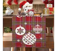 BonBotimen Chemin de Table de Noël 40 x 140 cm Vichy Rouge Boules de Noël en Lin Hiver Cuisine Lavables Décoration Intérieur Vacances Décor de Fête pour Dîner