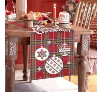 BonBotimen Chemin de Table de Noël, Chemin de Table Vichy Rouge Boules de Noël Chemin de Table en Lin Hiver Cuisine Lavables Table Décoration Intérieur Vacances Décor de Fête pour Dîner 33 x 183 cm