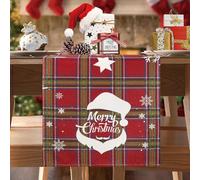 BonBotimen Noël Chemin de Table en Lin 140 x 40 Carreaux Buffles Rouge Chemin de Table Noël Flocon de Neige Décoration de Table Nappe Lavable pour Cuisine, Table à Manger, Intérieur, Vacances, Fête