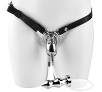 Bondage Masters Cage de chasteté inversée avec lavement urinaire et plug anal en acier inoxydable de qualité médicale