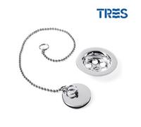 Bonde à bouchon pour lavabo, bidet et évier avec chaînette chrome - TRES 03474601