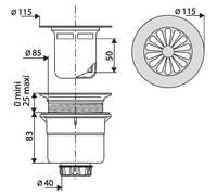 Valentin – Bonde de douche – diamètre 90 mm – grille – sortie verticale