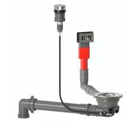 Bonde automatique d'évier 90 mm gain de place, trop plein rectangulaire, bouton chromé