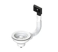 Bonde bouchon panier blanc évier acier d114 x 54 mm avec trop-plein rectangulaire 1 1/2 L.B. Plast D601-WH-EL
