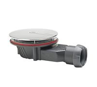 Bonde de douche avec dôme métal (SLIM +) - Hauteur: 40 mm - Longueur: 190 mm - Pour receveur diamètre: 90 mm - Dôme métal brossé :