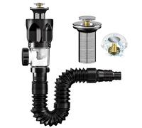 Bonde de Lavabo, Hcxswillo Siphon Lavabo, Evacuation Evier en à l'Épreuve des Odeurs, Siphon Adaptable pour Évier, Siphon Plastique Gain de Place, Tuyau de Vidange Flexible Universel