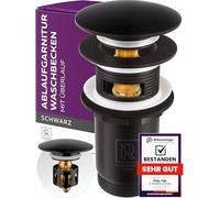 Bonde de lavabo noire avec trop-plein, bonde pop-up pour lavabo et lavabo, bonde noire 1 ¼″, valve Push Open M. ROSENFELD HOME