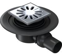Siphon sortie horizontale DN 50 - Grill carré - Siphon à écoulement horizontal avec grille en inox carré 115 x 115 mm DN 50
