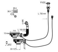 Bonde de vidage automatique D90 mm pour évier double cuve VALENTIN 00 438000 000 00