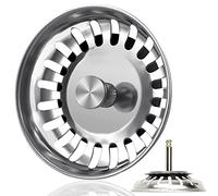 Bonde d'évier de 82 mm en acier inoxydable avec bouchon, panier de 56 à 75 mm de profondeur dans l'évacuation, tamis pour évier pour bonde d'évier pour commande excentrique