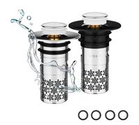 Bonde Évacuation Pop-up Triple Protection | 2 Pièces Laiton ABS & INOX | Double Joint Silicone + Filtre | Compatible Lavabos Ø 33-40 mm (Noir + Argent)