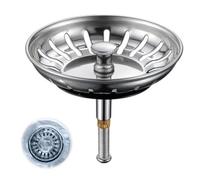 Bonde evier Cuisine 79mm, Filtre Anti-Obstruction en Acier Inoxydable Bouchon évier Universel avec 2 Goujons Excentriques Réglables et 1 Goujon Acier INOX Crépine Cuisine Compatible Lave-Vaisselle