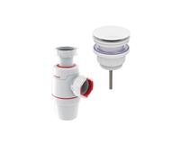 Bonde lavabo universelle vis centrale Quick clac Blanc mat + Siphon lavabo D32 WIRQUIN Neo