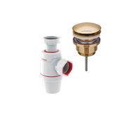 Bonde lavabo universelle vis centrale Quick clac Doré brossé + Siphon lavabo D32 WIRQUIN Neo