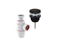 Bonde lavabo universelle vis centrale Quick clac Noir mat + Siphon lavabo D32 WIRQUIN Neo