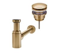 Bonde lavabo universelle vis centrale WIRQUIN Quick clac Doré brossé + Siphon lavabo WIRQUIN Linéis Mini Doré brossé