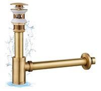 Bonde Pop Up Lavabo et Siphon à Bouteille Réglable Filetage G1 1/4 avec Trop-Plein Anti-Odeur, Kit Complet pour Salle de Bains -Or