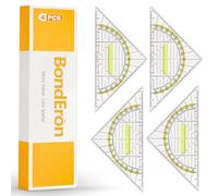 BondEron Lot de 4 équerres avec poignée - Incassables - 16 cm - Règle flexible pour l'école primaire et l'école primaire - Équerres de géométrie transparentes pour les cours de mathématiques