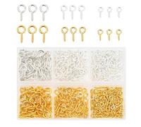 BondEron Lot de 400 œillets à vis en métal pour fixation - Mélange or et argent en 3 tailles - Pour bricolage, jardin, suspension intérieure et extérieure