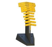 Bondhus 13190 Lot de 10 tournevis à bille et poignées hexagonales en T avec support, tailles 3/32-3/8"